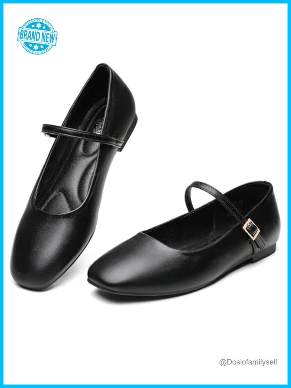 Mary Jane Flats Women Square Toe Adjustable Buckle Strap Slip On